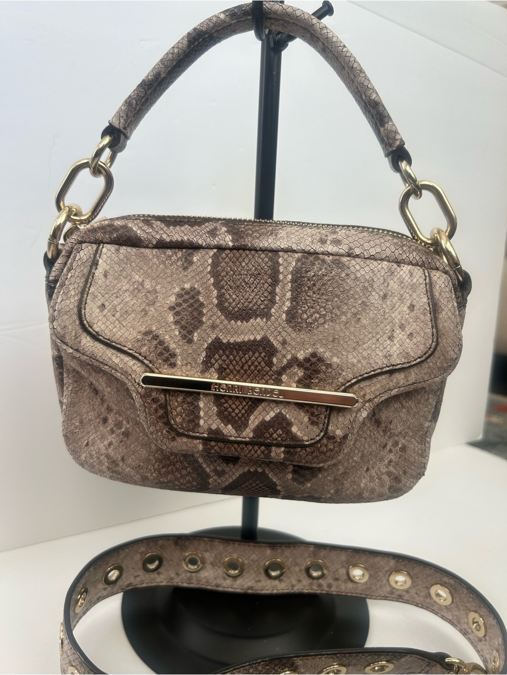 Henri Bendel Hasp Python Embossed Convertible Shoulder Crossbody Bag